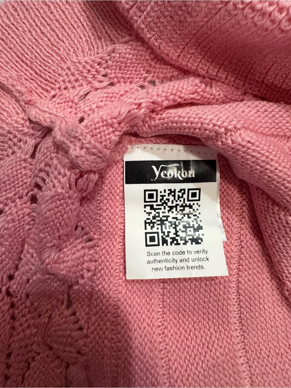 Women's Pink Knit Short-Sleeve Sweater with Lace-Trim Hem - Picture 6 of 9